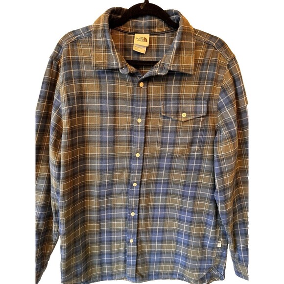 The North Face Mens Large Shirt Button Down Blue White Plaid Heavy Flannel - Picture 3 of 9